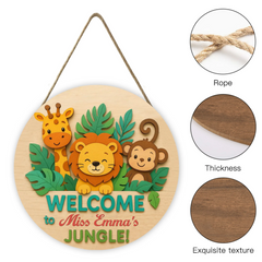 "Welcome To Jungle" Customized Door Plate - Personalized Name Wooden Sign - Teachers' Door Hanger