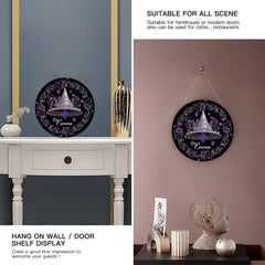 Customized Witch Magic Flower Hat House Door Plate - Personalized Name Wooden Sign
