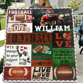 Custom Football Life Blanket - Personalized Sports Throw with Football Design - Gift for Football Fans