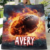 Custom Football Name Blanket โ Personalized Flaming Football Wall Art โ Gift for Football Fans