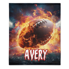 Custom Football Name Blanket – Personalized Flaming Football Wall Art – Gift for Football Fans