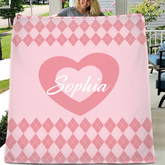 Custom Vintage Checker Heart Blanket โ Personalized Argyle Heart Soft Throw โ Gift for Girls