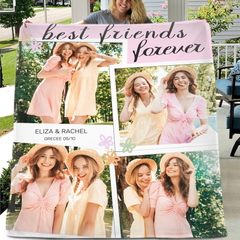 Custom Best Friend Photo Blanket – Personalized Friendship Picture Throw – Gift for Besties