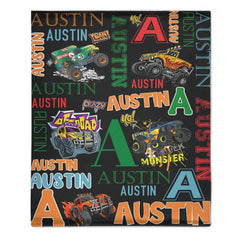 Custom Monster Truck Blanket – Personalized Off-Road Car Blanket – Gift for Boys