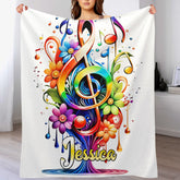 🎵Customized Colorful Clef With Leaves Blanket - Personalized Name - Gifts For Music Lovers