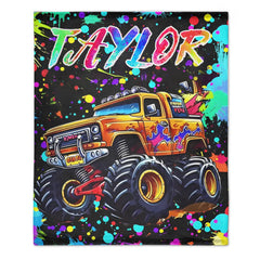 Custom Name Monster Truck Splatter Blanket – Fun Gift for Truck Lovers & Kids