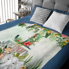 Custom Jungle Animal Blanket - Personalized Safari Baby Throw Blanket - Gift for Kids and Newborns