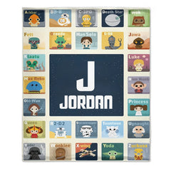 Custom Star Wars Alphabet Blanket - Personalized Cartoon Character Name Blanket - Gift for Kids