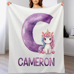 Custom Unicorn Blanket - Personalized Unicorn Name Throw - Gift for Kids & Girls