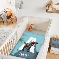 Custom Dinosaur Initial Blanket - Personalized Dino Name Throw Blanket - Gift for Kids