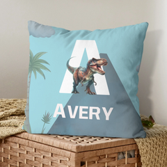 Custom Dinosaur Initial Pillow - Personalized Dino Name Cushion - Gift for Children