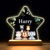Custom Jungle Animal Star Night Light - Personalized Jungle Animal Nursery Lamp - Baby Shower Gift for Boys Girls
