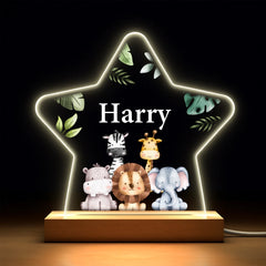 Custom Jungle Animal Star Night Light - Personalized Jungle Animal Nursery Lamp - Baby Shower Gift for Boys Girls