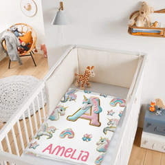 Custom Unicorn Alphabet Blanket - Personalized Initial & Name Rainbow Throw - Gift for Girls, Kids