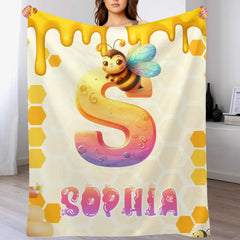 Custom Bee Blanket - Personalized Bumblebee Initial Name Blanket - Gift for Children
