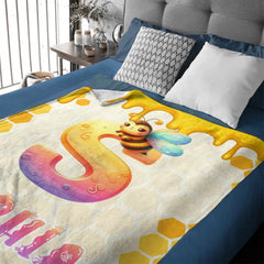 Custom Bee Blanket - Personalized Bumblebee Initial Name Blanket - Gift for Children