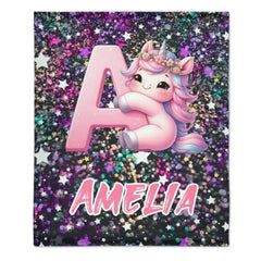 Custom Unicorn Blanket - Personalized Unicorn Initial Throw Blanket - Gift for Girls, Kids - SDG