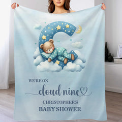 Custom Baby Shower Blanket - Personalized Teddy Bear Cloud Throw Blanket - Gift for Newborns