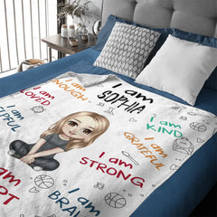 I Am Enough, Loved, Helpful, Unique, Smart - Personalized Cartoon Characters and Name Blanket - Gift for Kid, Children