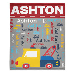 Custom Truck Blanket - Personalized Car Word Art Throw - Gift for Kids Boys