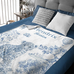 Custom Multicolored Floral Leopard Giraffe Elephant Soft Blanket - Personalized Name - Gift for Kids, Baby, Children