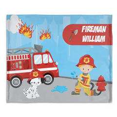 Custom Firefighter Theme Blanket – Personalized Fire Engine Name Throw – Birthday Gift for Kids