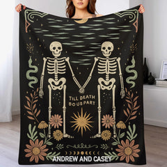 ☠️TILL DEATH BO US PART Customized Blanket - Personalized Name - Halloween Gifts For Couple, Lovers