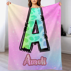 Custom Leopard Print Kids Blanket - Personalized Initial Name Throw Blanket - Gift for Girls Boys Children