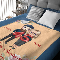 💕Cartoon Elder Couple Customized Blanket - Personalized Cartoon,Names and Texts - Valentine's Day, Wedding Anniversary Gift For Old Couple