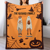 Custom Ghost Family Soft Warm Blanket - Personalized Ghost Patterns and Names - Halloween Home Decor Holiday Party Gift for Family