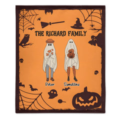 Custom Ghost Family Soft Warm Blanket - Personalized Ghost Patterns and Names - Halloween Home Decor Holiday Party Gift for Family