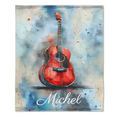 Custom Guitar Blanket - Personalized Acoustic Music Throw with Name - Gift for Musicians Guitar Players