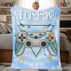 Custom Gaming Blanket - Personalized Tie Dye Gamepad Throw with Name - Gift for Boys Girls Teen Video Game Lovers