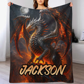 Flame Dragon Custom Blanket - Personalized Name Soft Flannel Blanket - Gift for Dragon Enthusiasts