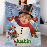 ⛄️Customized Snowman Blanket - Personalized Photos and Names Flannel Soft Blanket - Gift for Kids