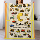 Custom Construction Alphabet Blanket – Personalized Truck Learning Blanket – Gift for Kids & Toddlers
