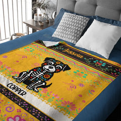 Customized Day Of The Skull Dog Cat Blanket- Personalized Pet And Name - Gift For Pet Lovers, Owners