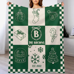 Customized Cartoon Line Jigsaw Blanket- Personalized Name and Year Christmas Blanket - Christmas Gift For Kids, Children