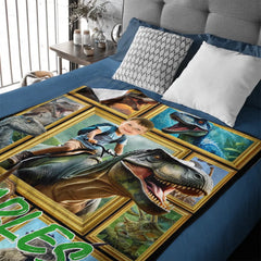 Customized Dinosaur Blanket - Personalized Name and Photo Riding Dinosaur Themed Flannel Blanket - A Gift For Children,Boy,Classmate - SDG