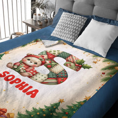 Custom Cute Baby Animal Alphabet Blanket – Personalized Animal And Initial Letter – Christmas Gift for Kids & Teens