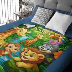 🌳Customized Animal Jungle Blanket - Personalized Name - Gift For Kids, Children - SDG