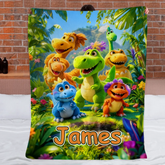 Custom Cute Dinosaur Blanket โ Personalized Dino Family Throw โ Gift for Kids