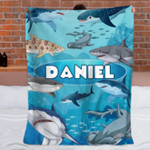 Custom Shark Blanket – Personalized Ocean Shark Throw – Gift for Kids
