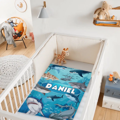Custom Shark Blanket – Personalized Ocean Shark Throw – Gift for Kids
