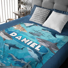 Custom Shark Blanket – Personalized Ocean Shark Throw – Gift for Kids