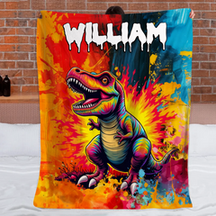 Custom Dinosaur Blanket – Personalized Graffiti T-Rex Throw – Gift for Kids and Teens