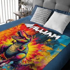 Custom Dinosaur Blanket – Personalized Graffiti T-Rex Throw – Gift for Kids and Teens