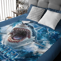 Custom Shark Blanket – Personalized Realistic Ocean Shark Throw – Gift for Boys