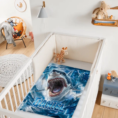 Custom Shark Blanket – Personalized Realistic Ocean Shark Throw – Gift for Boys