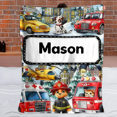 Custom Fire Dog Rescue Blanket – Personalized Firefighter Blanket – Gift for Kids